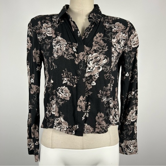 Talula Black and Brown Floral Button Down Shirt Size XS - Picture 1 of 10